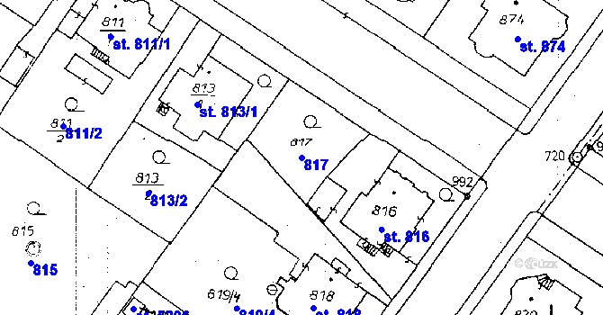 Parcela st. 817 v KÚ Poděbrady, Katastrální mapa