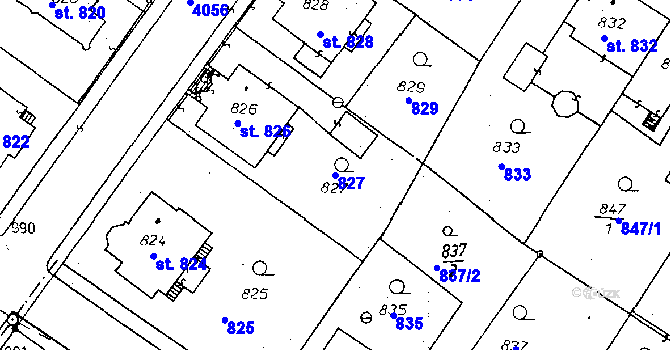 Parcela st. 827 v KÚ Poděbrady, Katastrální mapa