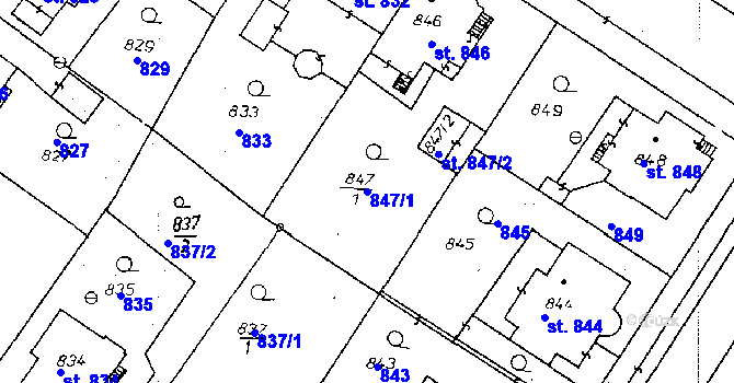 Parcela st. 847/1 v KÚ Poděbrady, Katastrální mapa