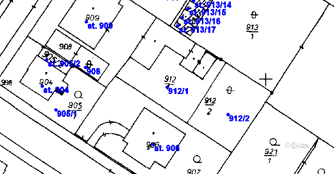 Parcela st. 912/1 v KÚ Poděbrady, Katastrální mapa