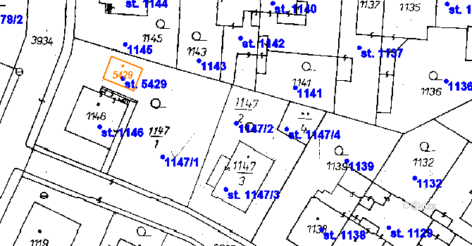 Parcela st. 1147/2 v KÚ Poděbrady, Katastrální mapa