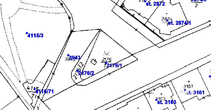 Parcela st. 2176 v KÚ Poděbrady, Katastrální mapa