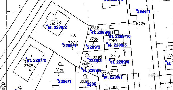 Parcela st. 2289/2 v KÚ Poděbrady, Katastrální mapa