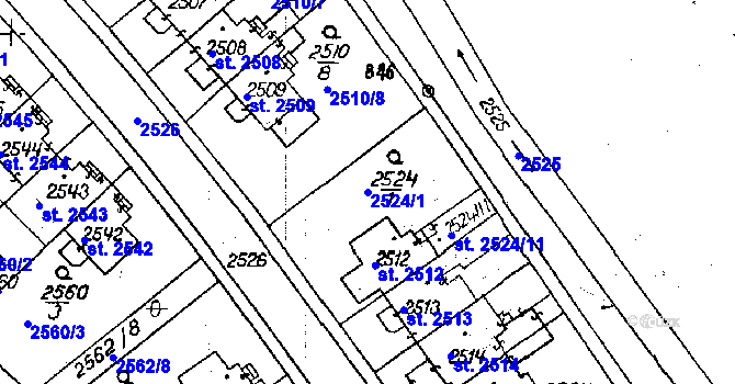 Parcela st. 2524/1 v KÚ Poděbrady, Katastrální mapa