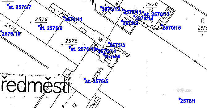 Parcela st. 2575/4 v KÚ Poděbrady, Katastrální mapa