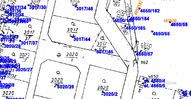 Parcela st. 3017/45 v KÚ Poděbrady, Katastrální mapa