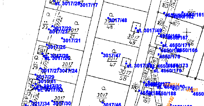 Parcela st. 3017/47 v KÚ Poděbrady, Katastrální mapa