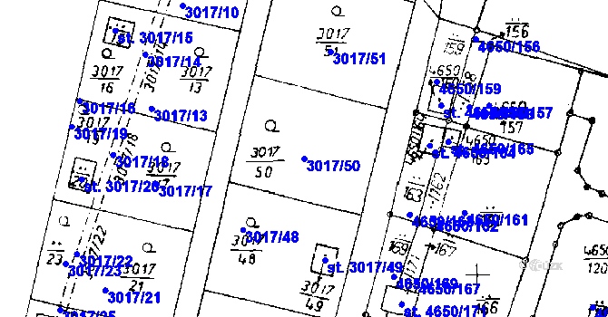 Parcela st. 3017/50 v KÚ Poděbrady, Katastrální mapa