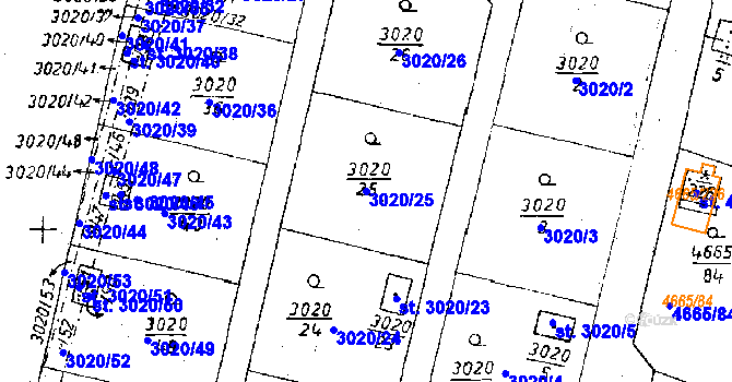 Parcela st. 3020/25 v KÚ Poděbrady, Katastrální mapa