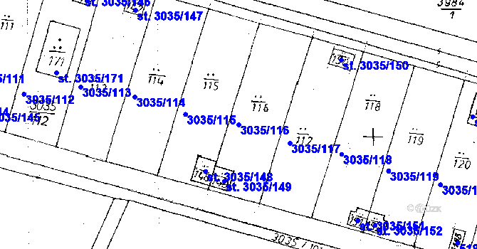 Parcela st. 3035/116 v KÚ Poděbrady, Katastrální mapa