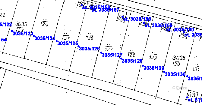 Parcela st. 3035/127 v KÚ Poděbrady, Katastrální mapa