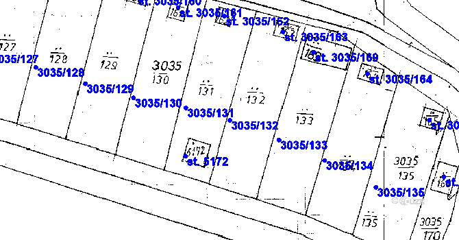Parcela st. 3035/132 v KÚ Poděbrady, Katastrální mapa