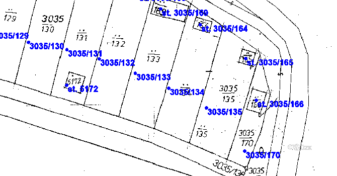 Parcela st. 3035/134 v KÚ Poděbrady, Katastrální mapa