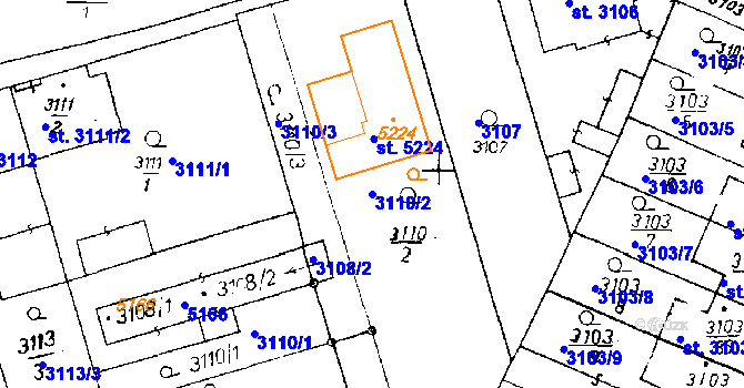 Parcela st. 3110/2 v KÚ Poděbrady, Katastrální mapa