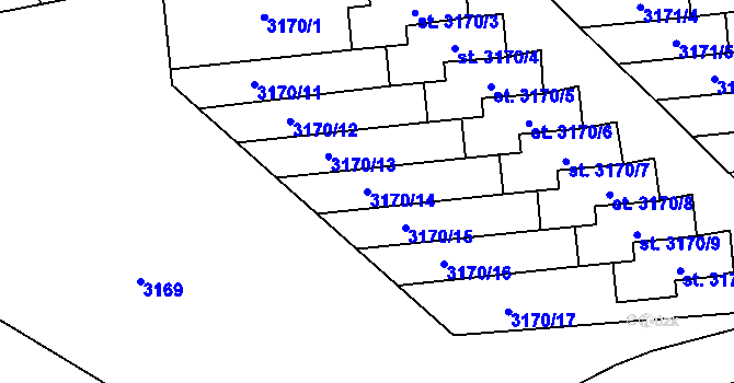 Parcela st. 3170/14 v KÚ Poděbrady, Katastrální mapa