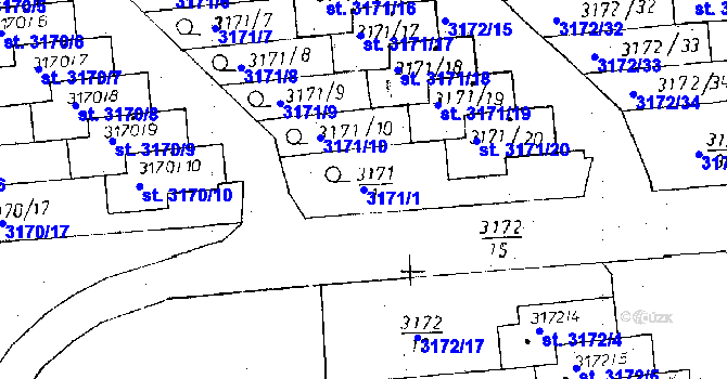 Parcela st. 3171/1 v KÚ Poděbrady, Katastrální mapa