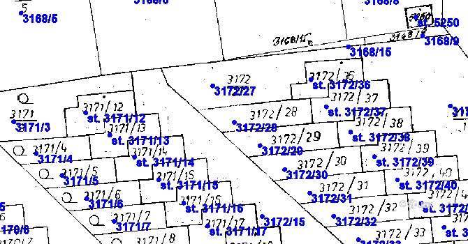 Parcela st. 3172/28 v KÚ Poděbrady, Katastrální mapa