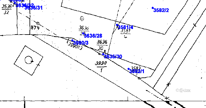 Parcela st. 3636/30 v KÚ Poděbrady, Katastrální mapa