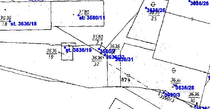 Parcela st. 3636/32 v KÚ Poděbrady, Katastrální mapa