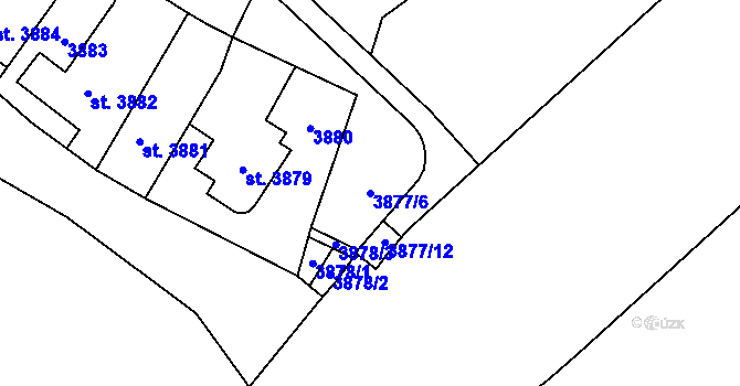 Parcela st. 3877/6 v KÚ Poděbrady, Katastrální mapa