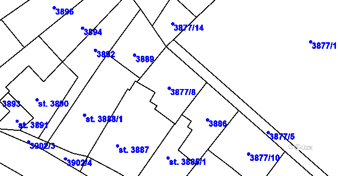 Parcela st. 3877/8 v KÚ Poděbrady, Katastrální mapa