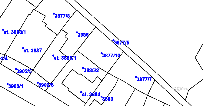 Parcela st. 3877/10 v KÚ Poděbrady, Katastrální mapa