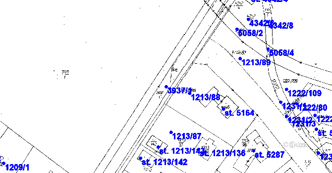 Parcela st. 3937/1 v KÚ Poděbrady, Katastrální mapa