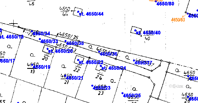 Parcela st. 4650/36 v KÚ Poděbrady, Katastrální mapa