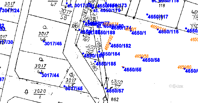 Parcela st. 4650/184 v KÚ Poděbrady, Katastrální mapa