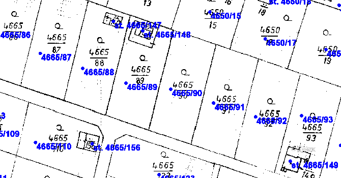 Parcela st. 4665/90 v KÚ Poděbrady, Katastrální mapa
