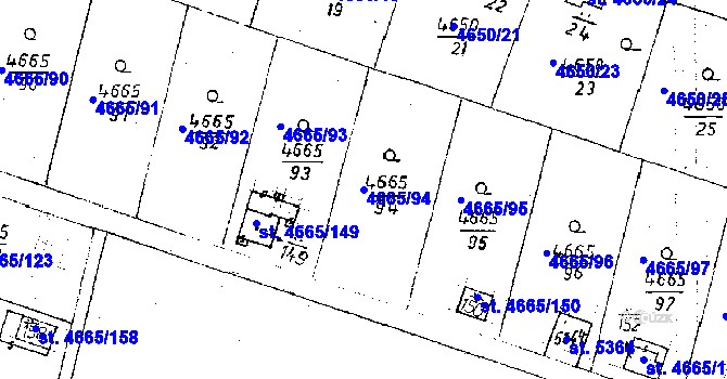 Parcela st. 4665/94 v KÚ Poděbrady, Katastrální mapa