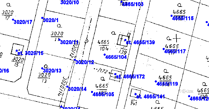 Parcela st. 4665/104 v KÚ Poděbrady, Katastrální mapa