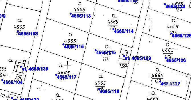 Parcela st. 4665/116 v KÚ Poděbrady, Katastrální mapa