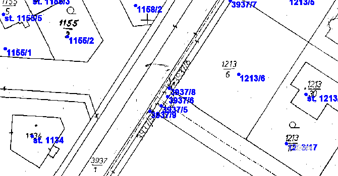 Parcela st. 3937/8 v KÚ Poděbrady, Katastrální mapa
