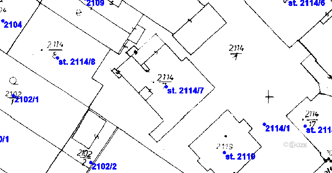 Parcela st. 2114/7 v KÚ Poděbrady, Katastrální mapa