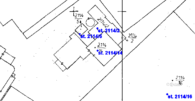 Parcela st. 2114/14 v KÚ Poděbrady, Katastrální mapa