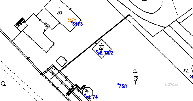 Parcela st. 75/2 v KÚ Poděbrady, Katastrální mapa