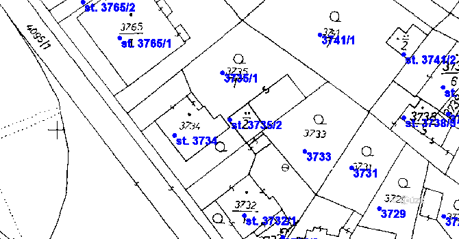 Parcela st. 3735/2 v KÚ Poděbrady, Katastrální mapa