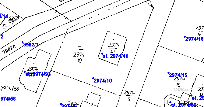 Parcela st. 2974/41 v KÚ Poděbrady, Katastrální mapa