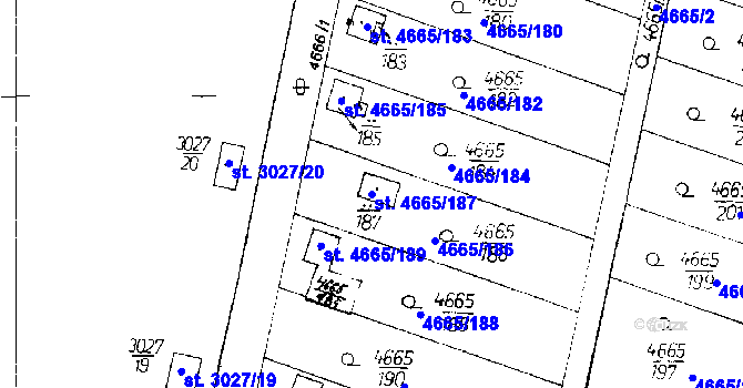 Parcela st. 4665/187 v KÚ Poděbrady, Katastrální mapa