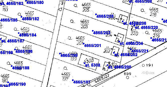 Parcela st. 4665/201 v KÚ Poděbrady, Katastrální mapa