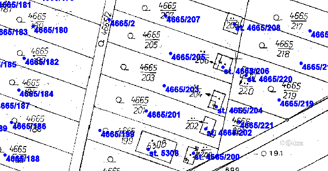 Parcela st. 4665/203 v KÚ Poděbrady, Katastrální mapa