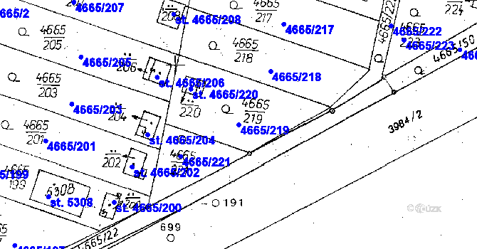 Parcela st. 4665/219 v KÚ Poděbrady, Katastrální mapa