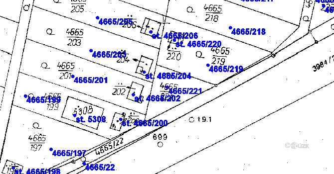 Parcela st. 4665/221 v KÚ Poděbrady, Katastrální mapa