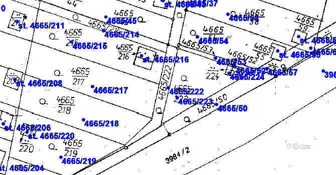 Parcela st. 4665/222 v KÚ Poděbrady, Katastrální mapa