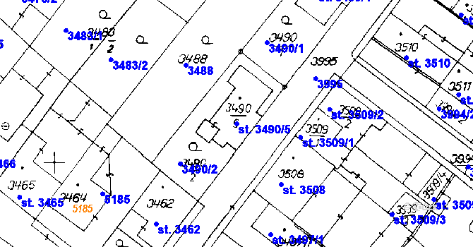 Parcela st. 3490/5 v KÚ Poděbrady, Katastrální mapa