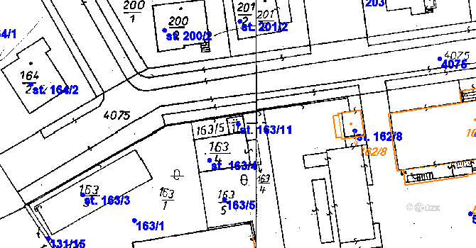 Parcela st. 163/11 v KÚ Poděbrady, Katastrální mapa