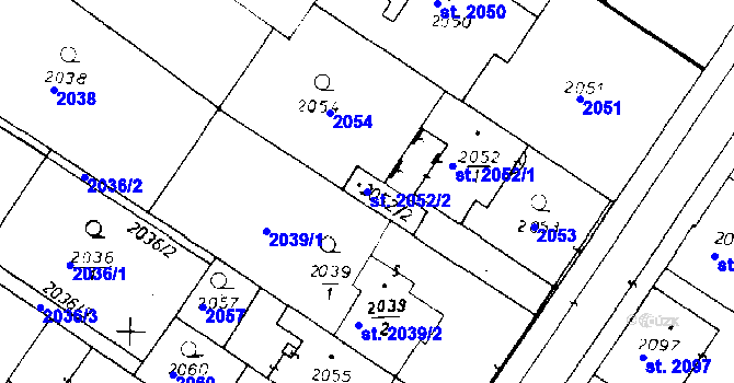 Parcela st. 2052/2 v KÚ Poděbrady, Katastrální mapa