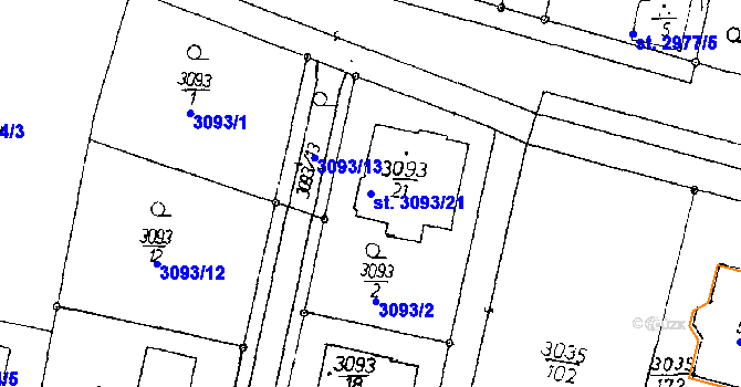 Parcela st. 3093/21 v KÚ Poděbrady, Katastrální mapa