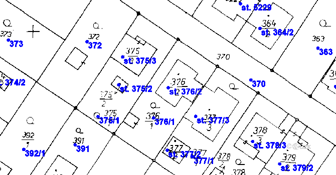 Parcela st. 376/2 v KÚ Poděbrady, Katastrální mapa